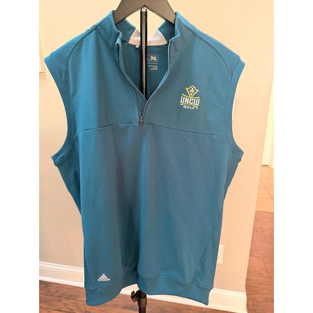 Adidas UNCW Golf Vest Mens Medium Teal Blue Quarter‎ Zip Pullover RN 88387